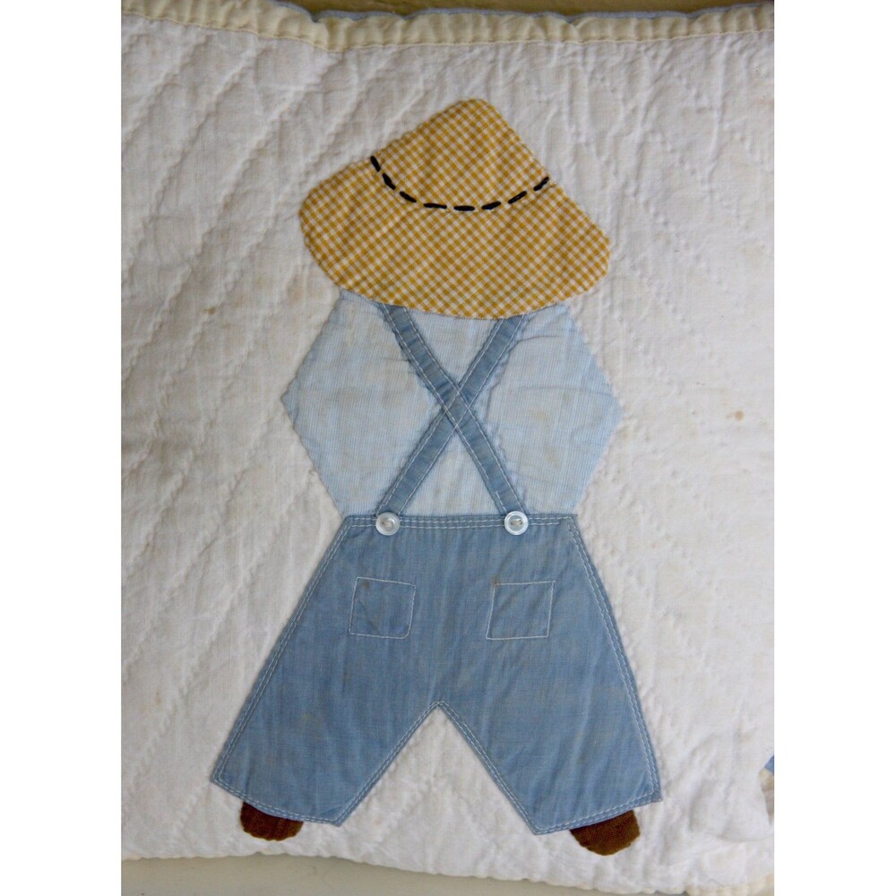 Little Boy Quilted Decorative Pillow, child in hat, pants, and suspenders - Picture 7 of 7